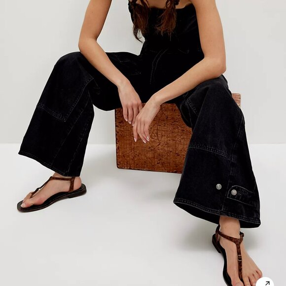 nwt WE THE FREE free people crvy outlaw mid rise wide leg jeans in black jasper - Picture 4 of 4